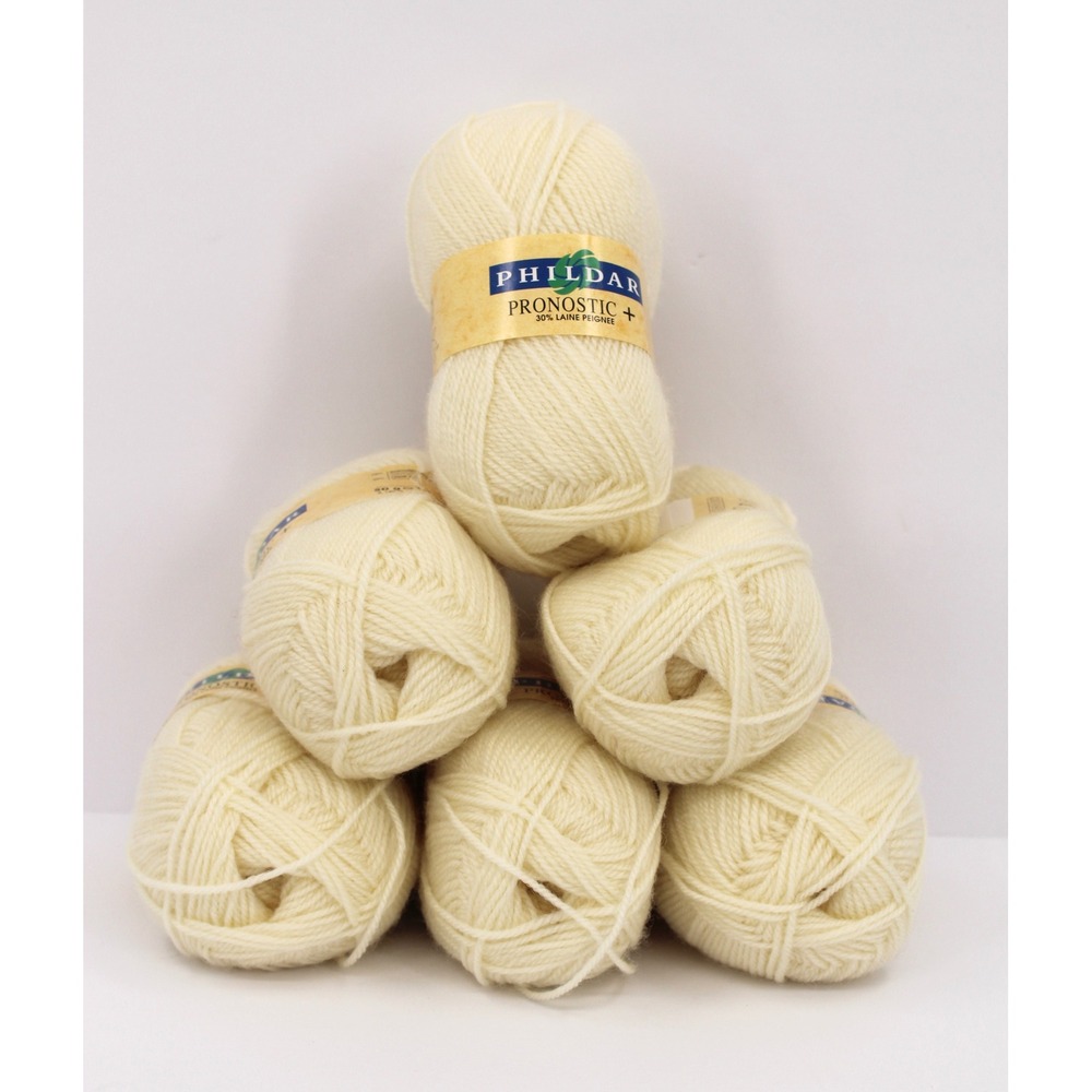 Phildar Pronostic Plus Ecru Yarn 70/30  Acrylic Wool Blend 50g 6 Skeins Lot